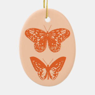 Décoration En Céramique Papillons Corail et Pastel Orange