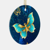 Décoration En Céramique Papillons d'or sur un Arrière - plan bleu (Droite)