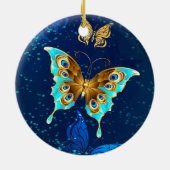 Décoration En Céramique Papillons d'or sur un Arrière - plan bleu (Dos)