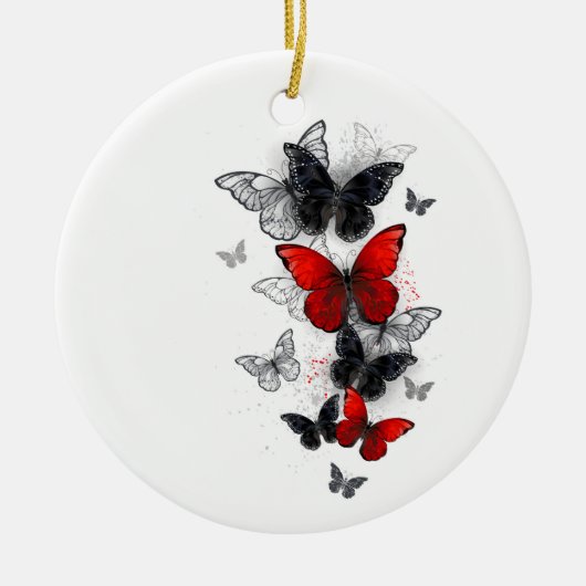 Décoration En Céramique Papillons noirs et rouges volants (Devant)