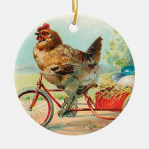 Décoration En Céramique Pâques vintage Poulet à vélo Oeuf de Pâques