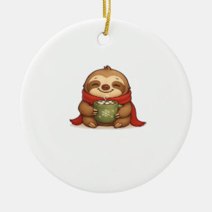 Décoration En Céramique Paresseux de Noël cosy avec chocolat chaud � Gagne