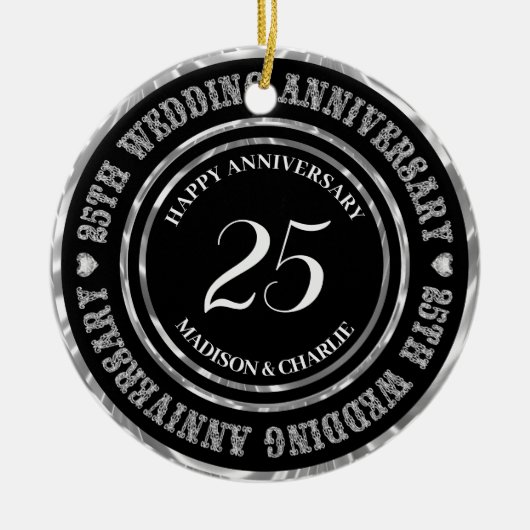 Décoration En Céramique Parties scintillant Argent Texte Et Coeurs Ornemen (Devant)