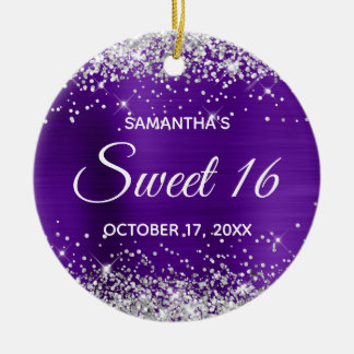 Décoration En Céramique Parties scintillant d'argent Indigo Foil Sweet 16 