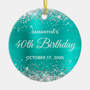 Décoration En Céramique Parties scintillant d'argent Turquoise Foil 40e an