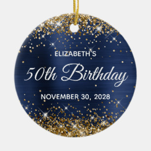 Décoration En Céramique Parties scintillant d'or Marine Blue Foil 50e anni