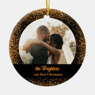 Décoration En Céramique Parties scintillant or Mariage Couple Photo Orneme