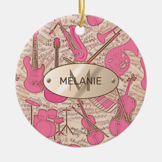 Décoration En Céramique Partition et instruments de musique rose/ivoire ID (Devant)