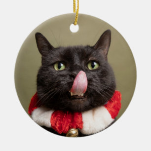 Décoration En Céramique Pas de baisers cette langue de chat drôle de Noël