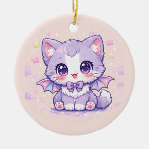 Décoration En Céramique Pastel Bat Kitty Kawaii Aile Lavande