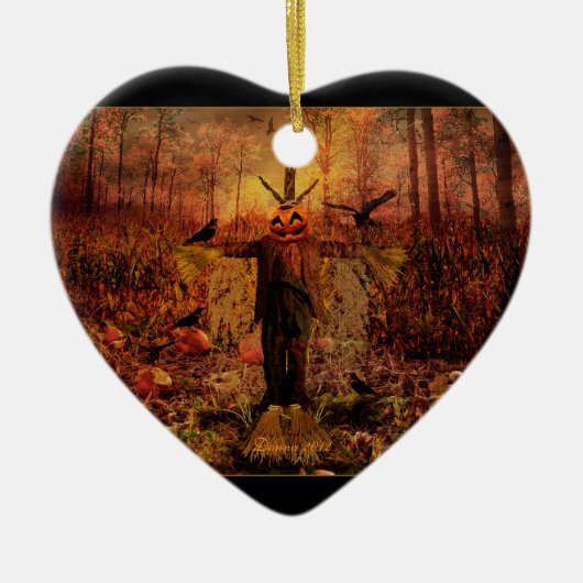 Décoration En Céramique Patch Scarecrow Citrouille Patch Heart Ornament (Devant)