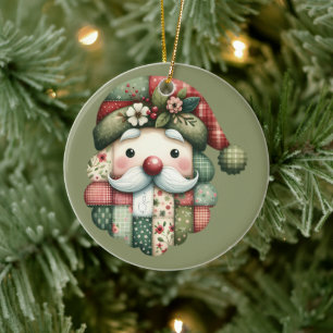 Décoration En Céramique Patchwork Fantaisiste Santa Noël Folk