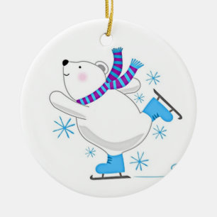 DÉCORATION EN CÉRAMIQUE *PATINAGE DE L'OURS POLAIRE* ORNAMENT DE NOËL