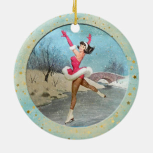 Décoration En Céramique Patinage Vintage de Noël
