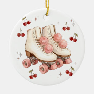 Décoration En Céramique Patins à roulettes roses vintage et cerises