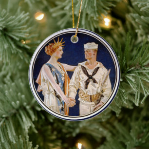 Décoration En Céramique Patriotisme Vintage, Lady Liberty avec marin de la