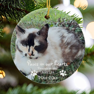 Décoration En Céramique Pattes dans nos cœurs Photo Mémoire de l'animal fa