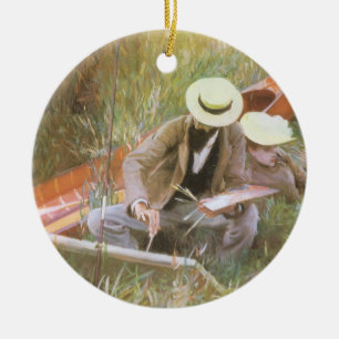 Décoration En Céramique Paul Helleu esquissant avec sa femme par JS Sargen