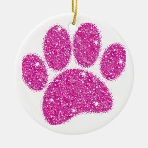 Décoration En Céramique Pawprint de chien de Parties scintillant rose