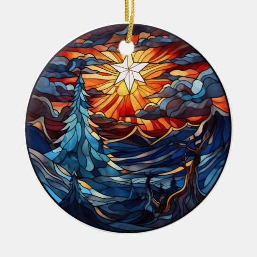 Décoration En Céramique Paysage de Noël style vitrail (Devant)