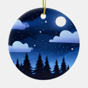 Décoration En Céramique Paysage lunaire avec étoiles et pins