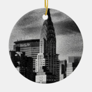 Décoration En Céramique Paysage urbain de NYC : Chrysler Building, Met Lif