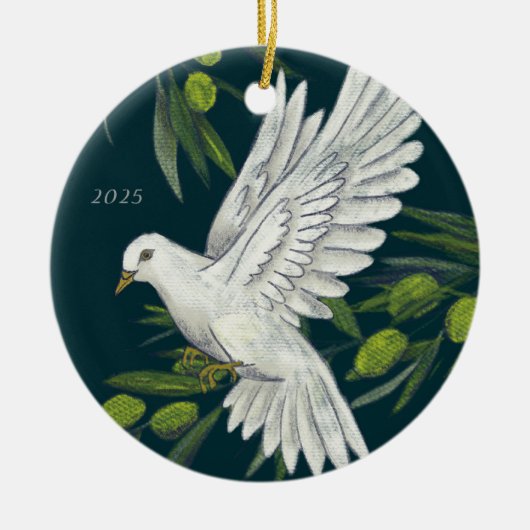 Décoration En Céramique Peace Dove and Olive Branches Noël (Devant)