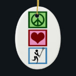 Décoration En Céramique Peace Love<br><div class="desc">Un signe de paix,  un coeur et un joueur de crosse.</div>