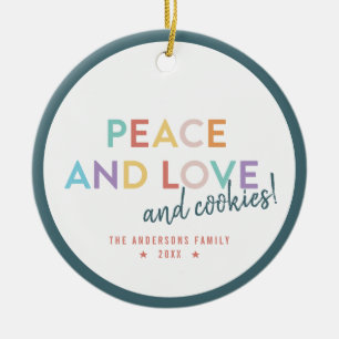Décoration En Céramique Peace Love and Cookies Fun Bright Rainbow Colors C