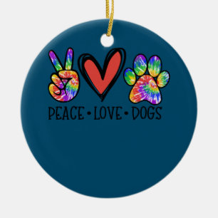 Décoration En Céramique Peace Love Chiens Paws Tie Dye Rainbow Animal Resc