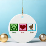 Décoration En Céramique Peace Love Horses<br><div class="desc">Un signe de paix,  un coeur,  et un beau cheval courant. L'ornement de Noël parfait pour un équestre. Personnalisez ce cadeau avec votre propre texte sur le dos.</div>