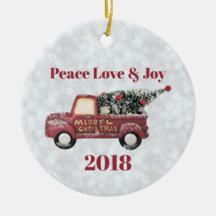 Décoration En Céramique Peace Love & Joy Camion Jouet Vintage