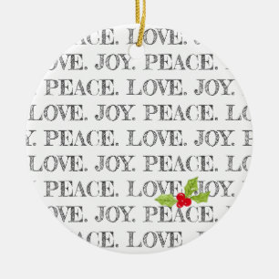 Décoration En Céramique Peace Love Joy Texte Christmas Holly Photo