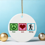 Décoration En Céramique Peace Love Randonnée<br><div class="desc">Un signe de paix,  un coeur,  et un randonneur.</div>