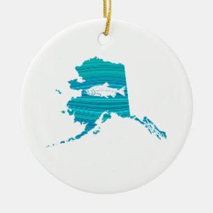 Décoration En Céramique Pêche saumonée de vague de l'Alaska