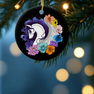 Décoration En Céramique Pegasus Noir Floral