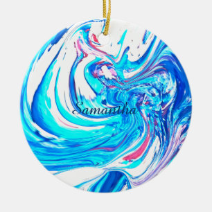 Décoration En Céramique Peinture Acrylique Bleue Abstrait Splter Swirl