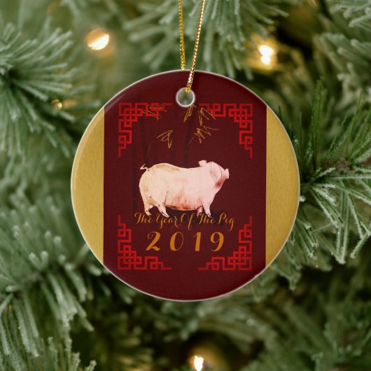Décoration En Céramique Peinture Bambou Chinois Frame Pig Année 2019 Round (Arbre)