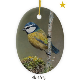 Décoration En Céramique Peinture Bleu Tit Oiseau Personnalisé Année Noël