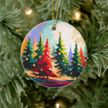 Peinture de paysage d'arbres de Noël en céramique