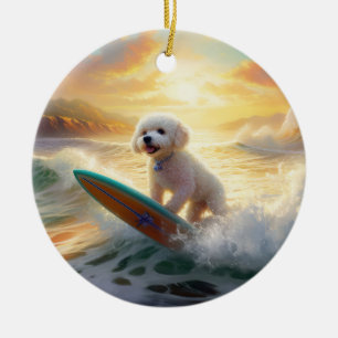 Décoration En Céramique Peinture de surf de plage de Bichon Frise