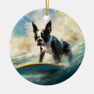 Décoration En Céramique Peinture de surf de plage de Terrier de Boston