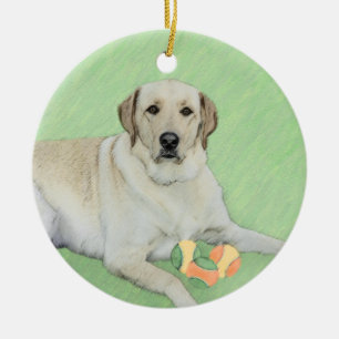 Décoration En Céramique Peinture de Yellow Labrador Retriever et balles de