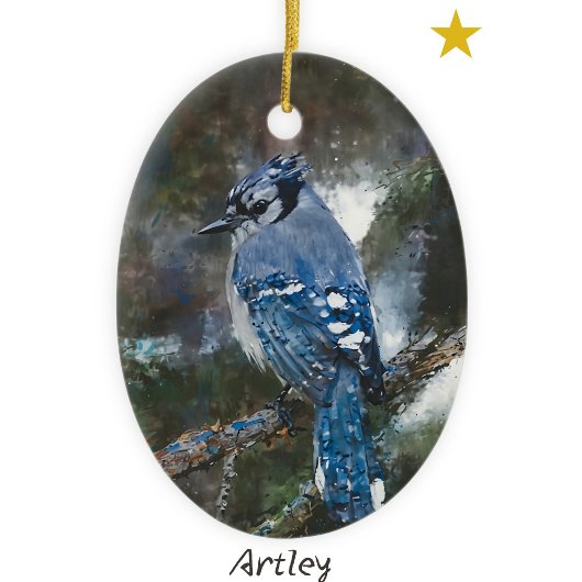 Décoration En Céramique Peinture d'oiseaux Jay bleu sur mesure Année Noël