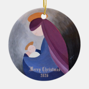 Décoration En Céramique Peinture vintage de la Nativité avec Ave Maria et