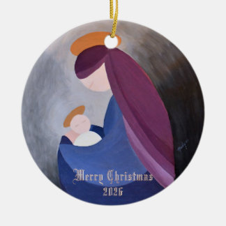 Décoration En Céramique Peinture vintage de la Nativité avec Ave Maria et
