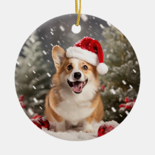 Décoration En Céramique Pembroke Welsh Corgi Chien Garde de Noël (Devant)
