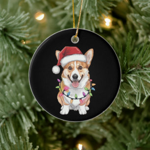 Décoration En Céramique Pembroke Welsh Corgi Père Noël Lumières des arbres