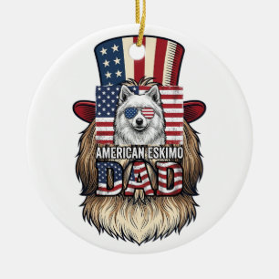 Décoration En Céramique Père Esquimau Américain Patriotique Vintage Chien