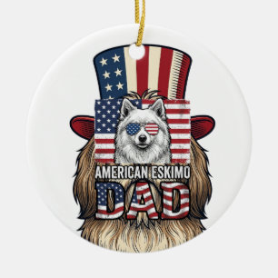 Décoration En Céramique Père Esquimau Américain Patriotique Vintage Chien